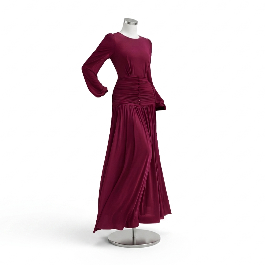 Robe Plissée Bordeaux